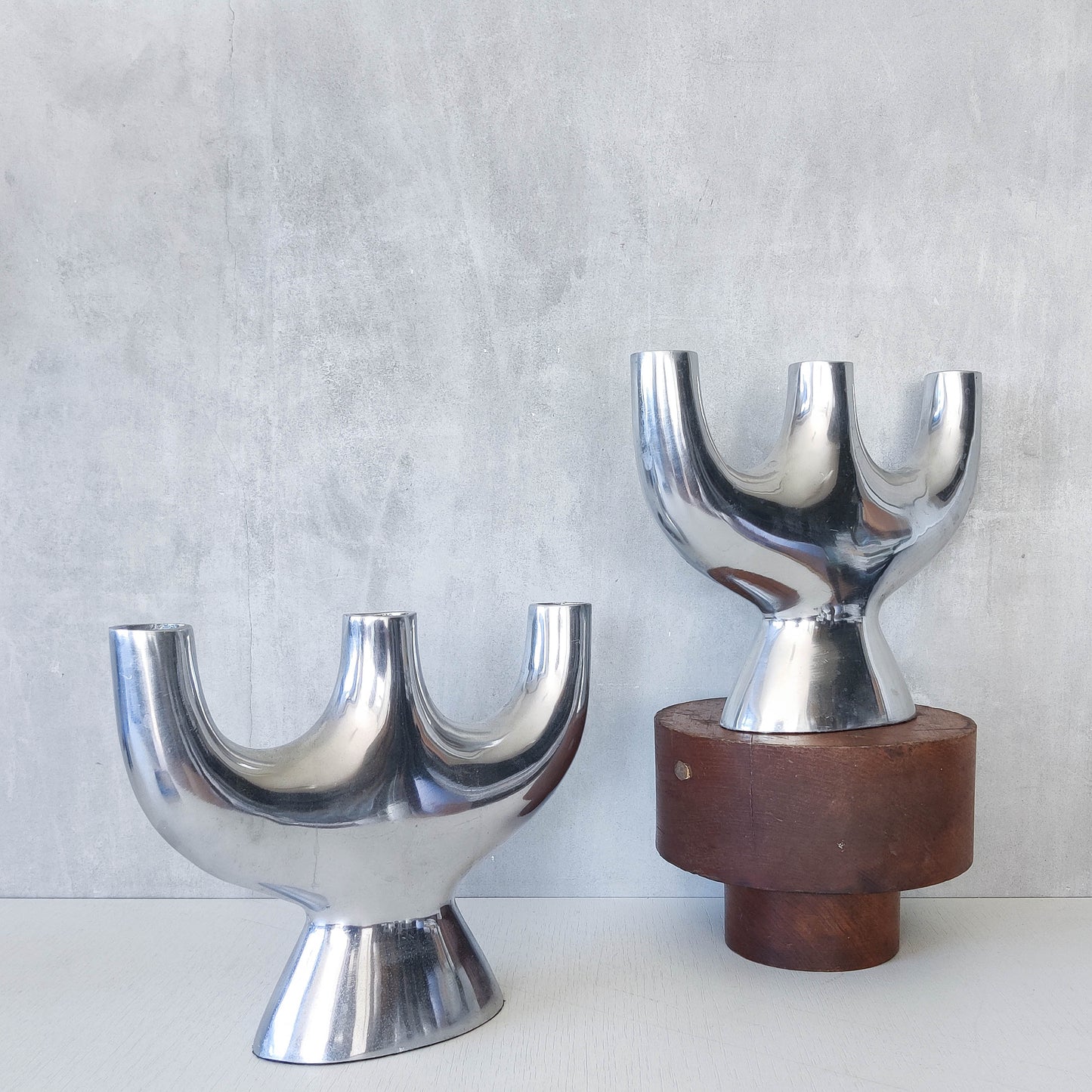 Pair of vintage 00s cast aluminium sculptural tulip vases