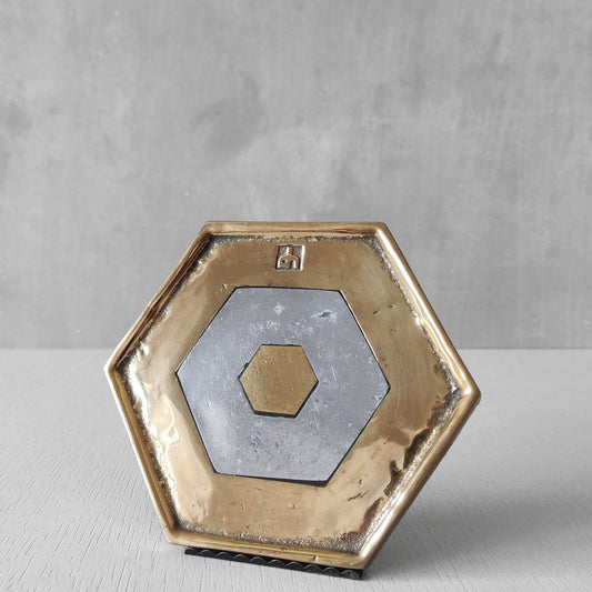 Vintage David Marshall sand cast brass and aluminium hexagonal vide poche