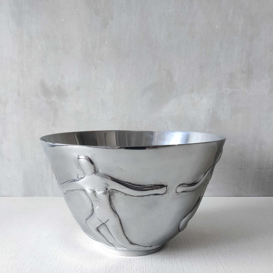 Vintage cast aluminium centrepiece bowl with embossed figures