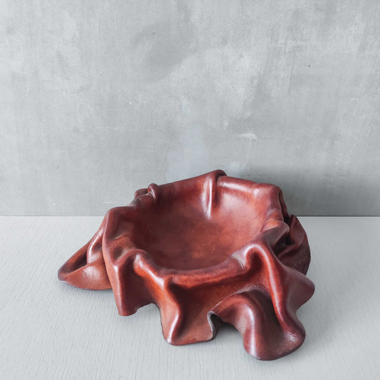Vintage sculptural leathercraft moulded vide poche bowl