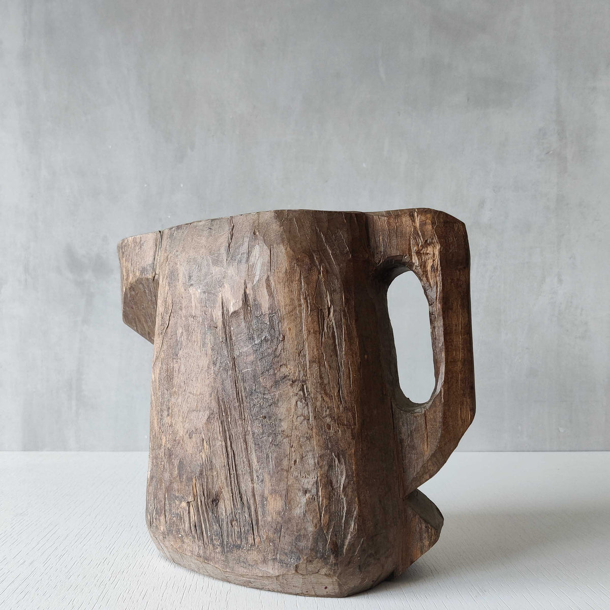 Folk art sculptural heavy hardwood chainsaw cut carved jug 1