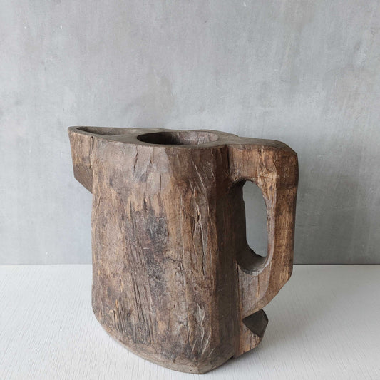 Folk art sculptural heavy hardwood chainsaw cut carved jug 1