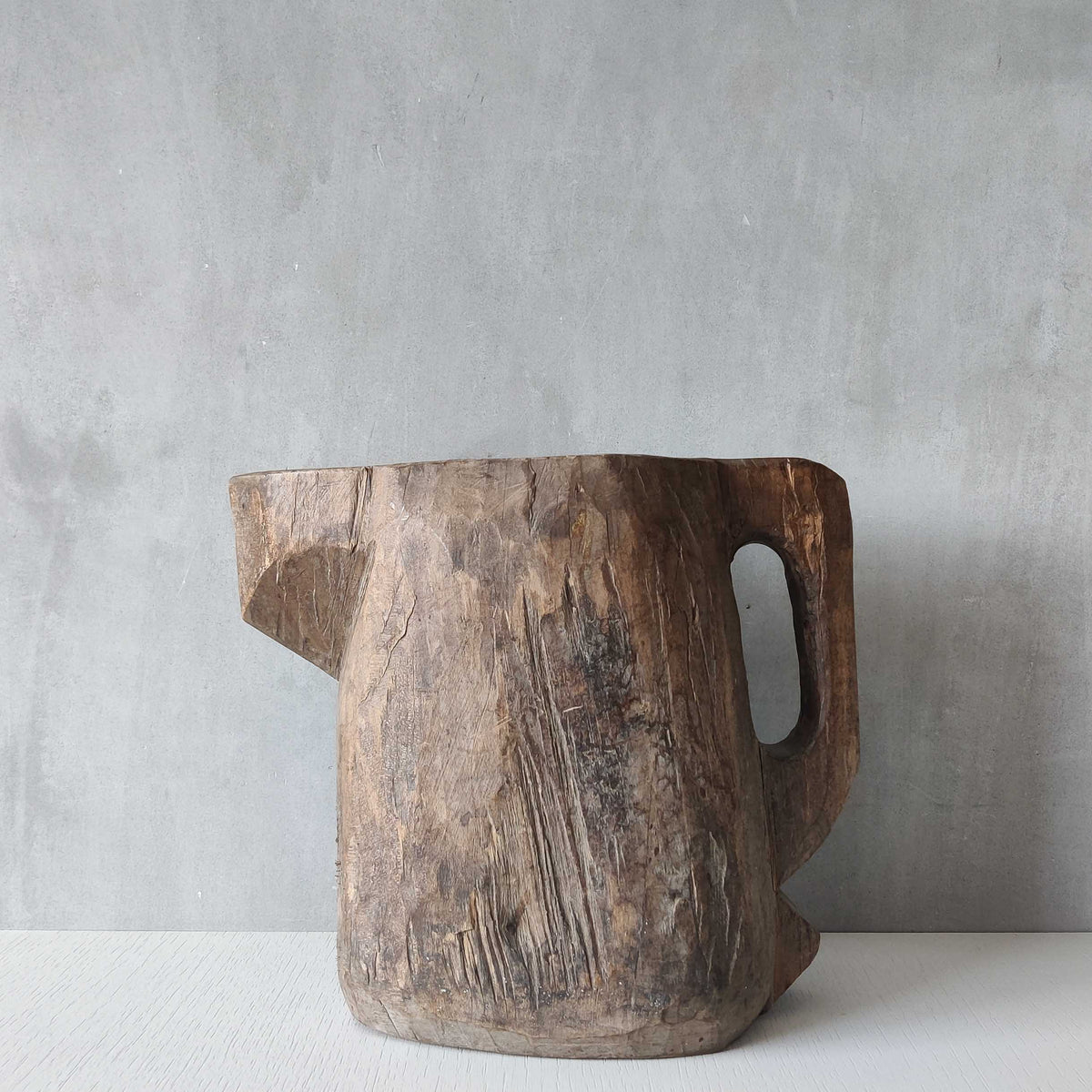 Folk art sculptural heavy hardwood chainsaw cut carved jug 1