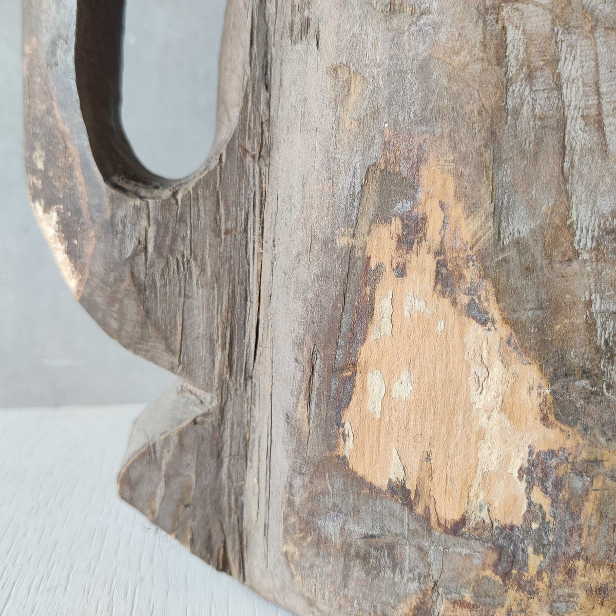 Folk art sculptural heavy hardwood chainsaw cut carved jug 1