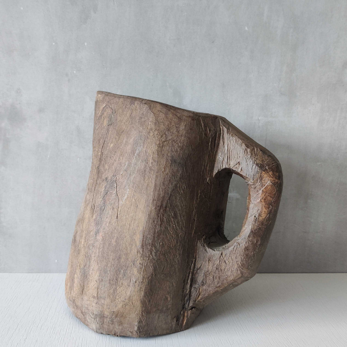 Folk art sculptural heavy hardwood chainsaw cut carved jug 2