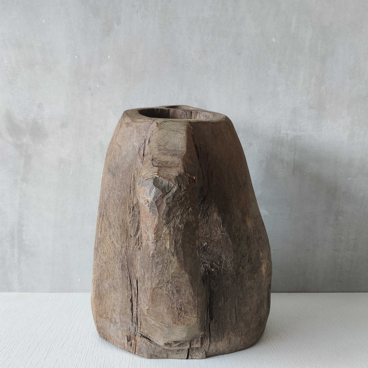 Folk art sculptural heavy hardwood chainsaw cut carved jug 2