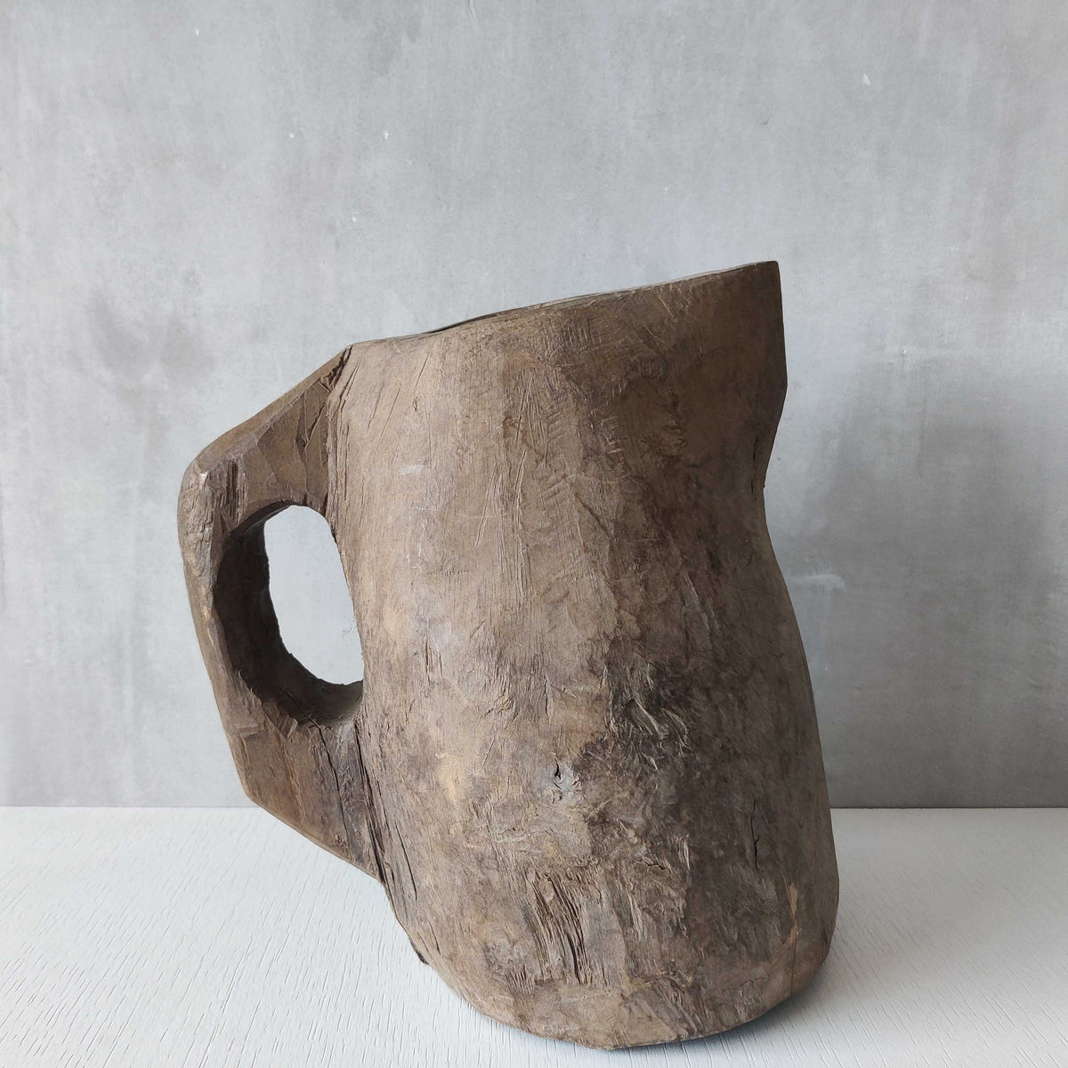 Folk art sculptural heavy hardwood chainsaw cut carved jug 2