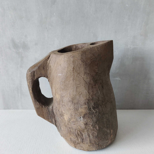 Folk art sculptural heavy hardwood chainsaw cut carved jug 2