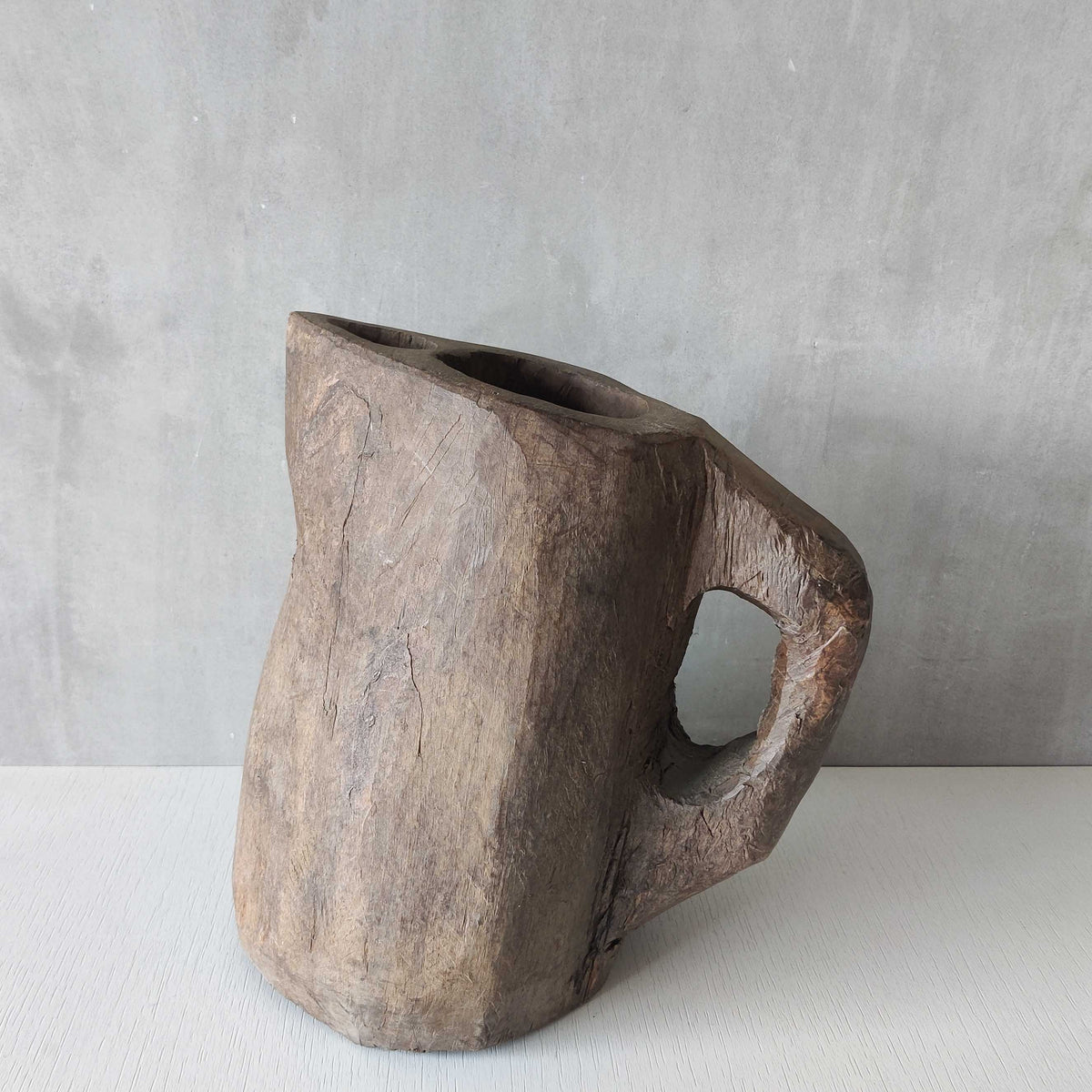 Folk art sculptural heavy hardwood chainsaw cut carved jug 2