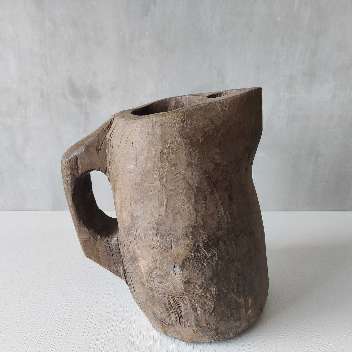 Folk art sculptural heavy hardwood chainsaw cut carved jug 2