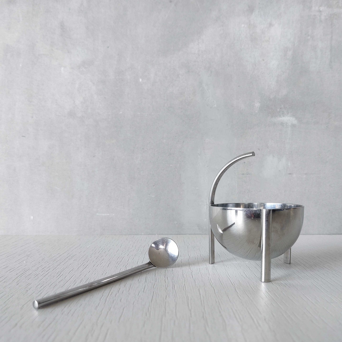 Enzo Mari for Zani & Zani 1980s Opasis salt cellar and spoon Italian modernist