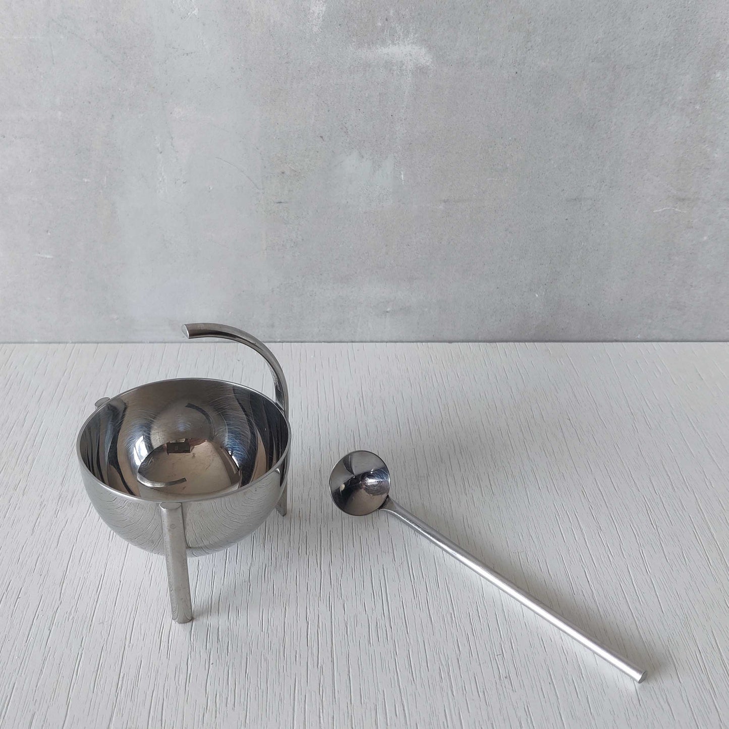 Enzo Mari for Zani & Zani 1980s Opasis salt cellar and spoon Italian modernist
