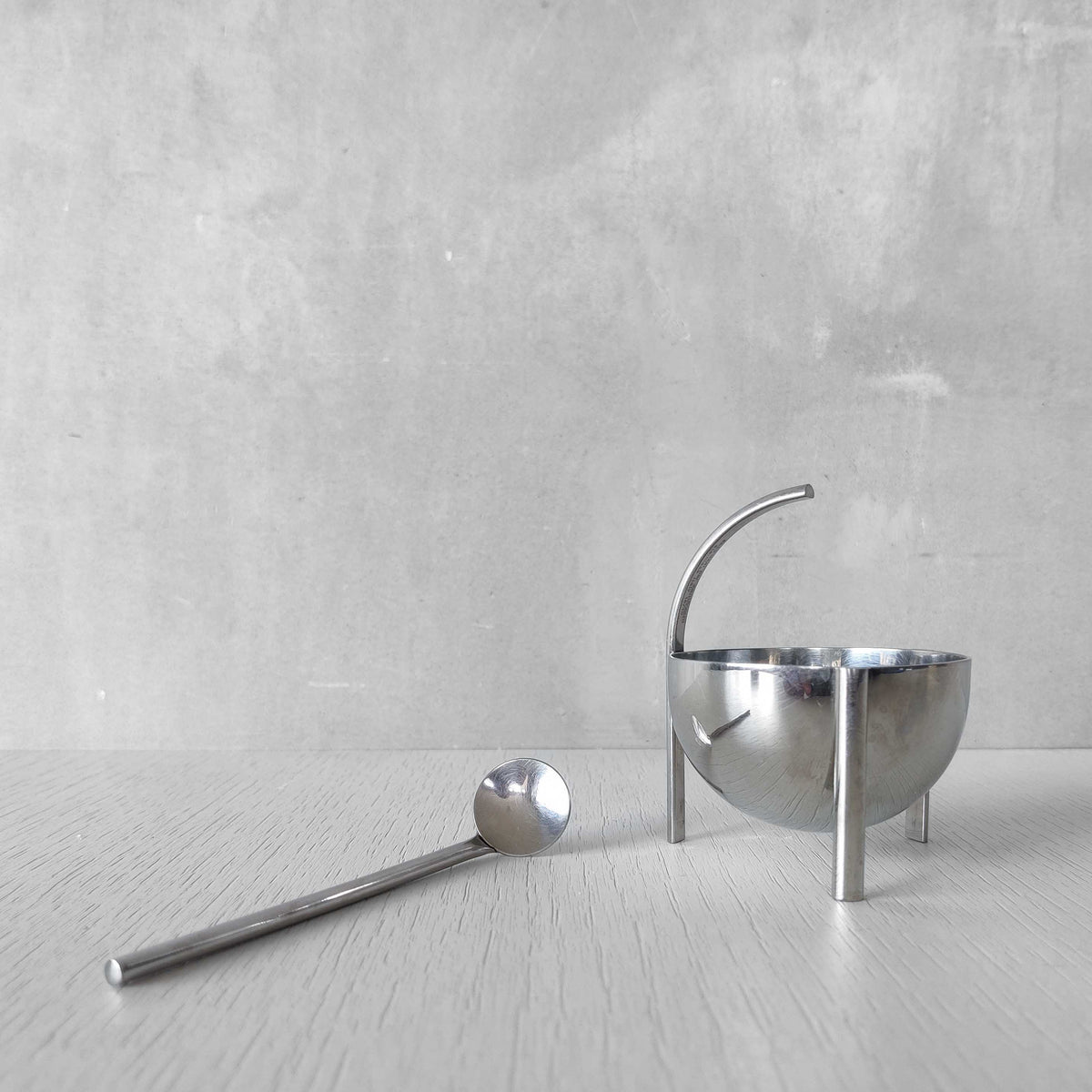 Enzo Mari for Zani & Zani 1980s Opasis salt cellar and spoon