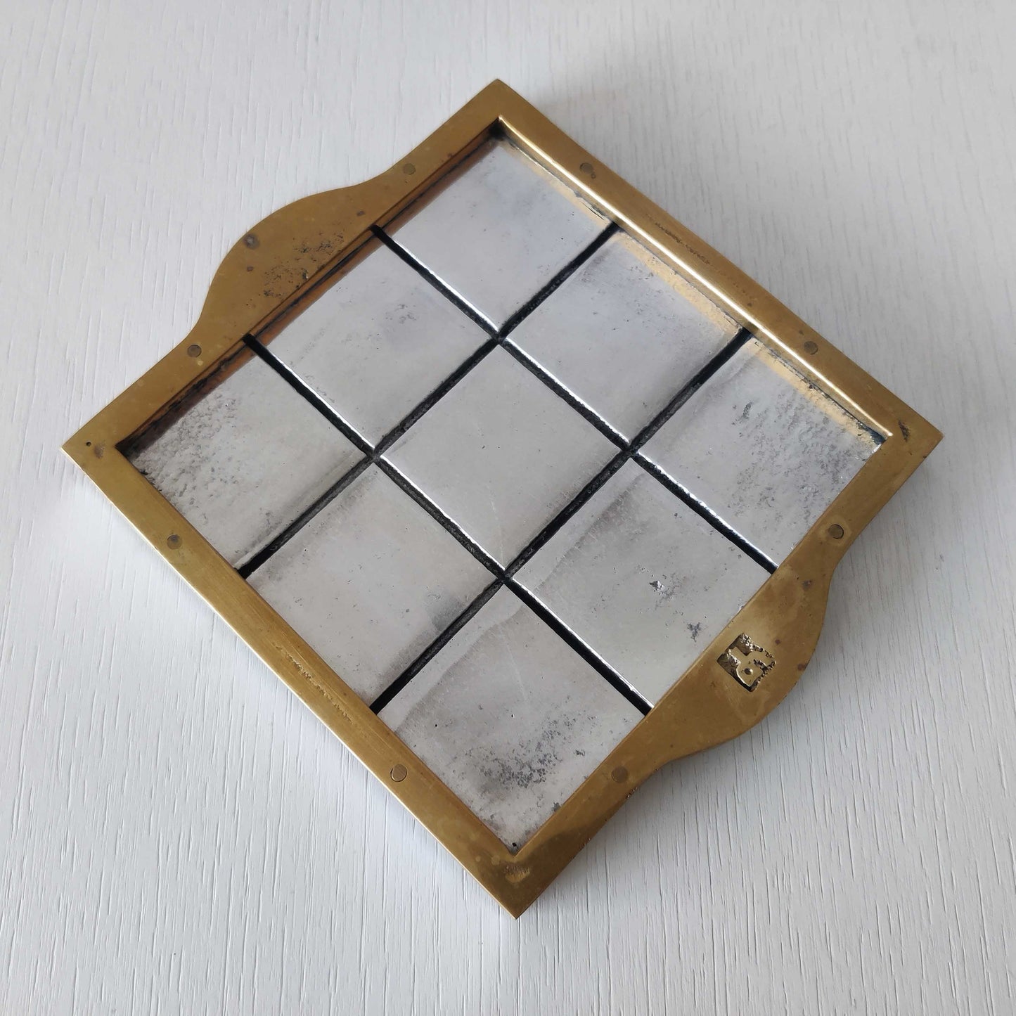 Vintage David Marshall sand cast brass and aluminium small gridded tray