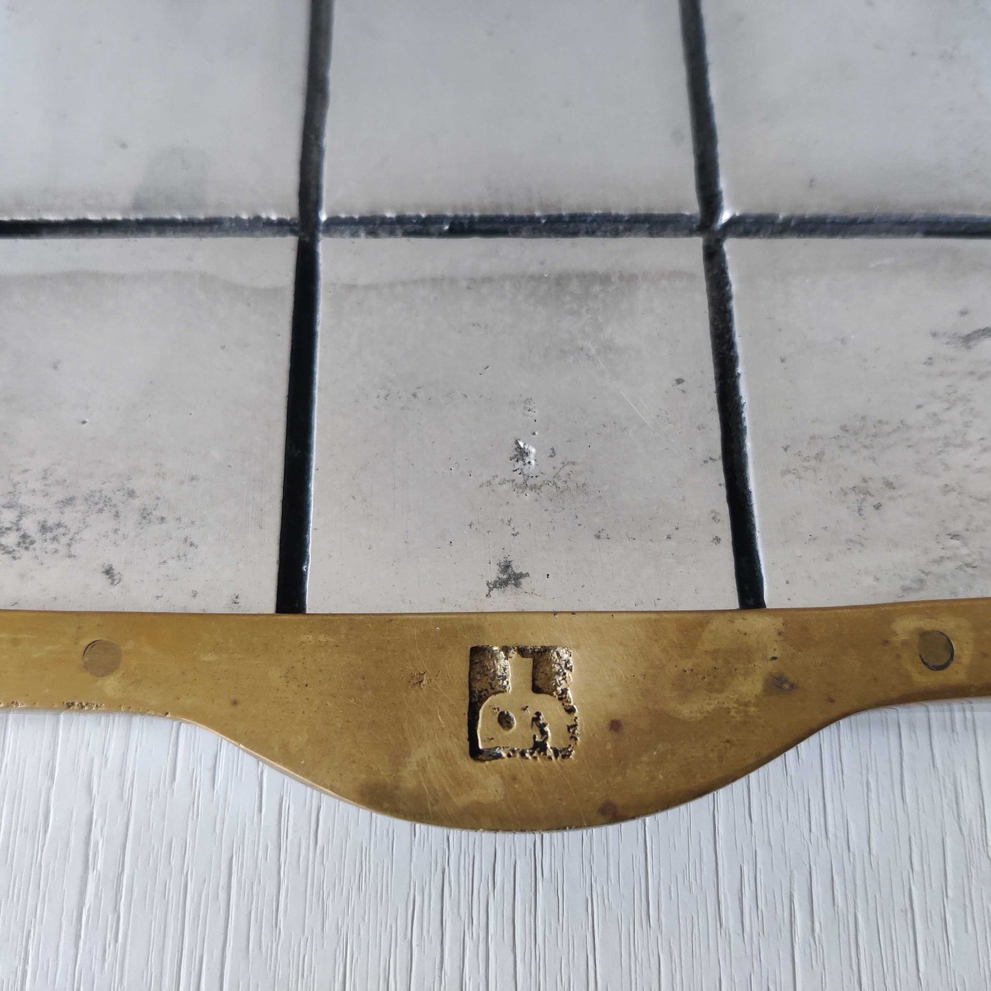 Vintage David Marshall sand cast brass and aluminium small gridded tray