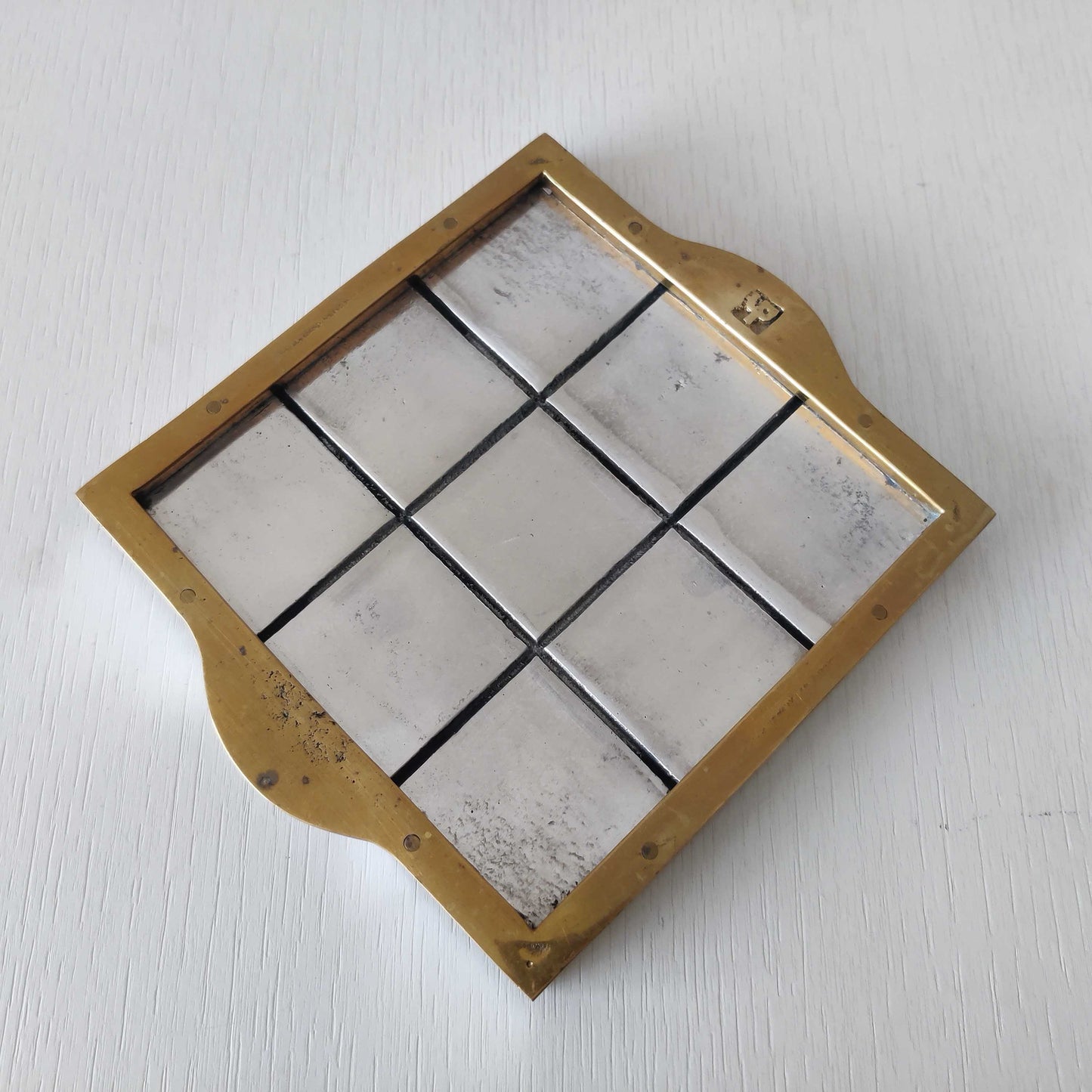 Vintage David Marshall sand cast brass and aluminium small gridded tray