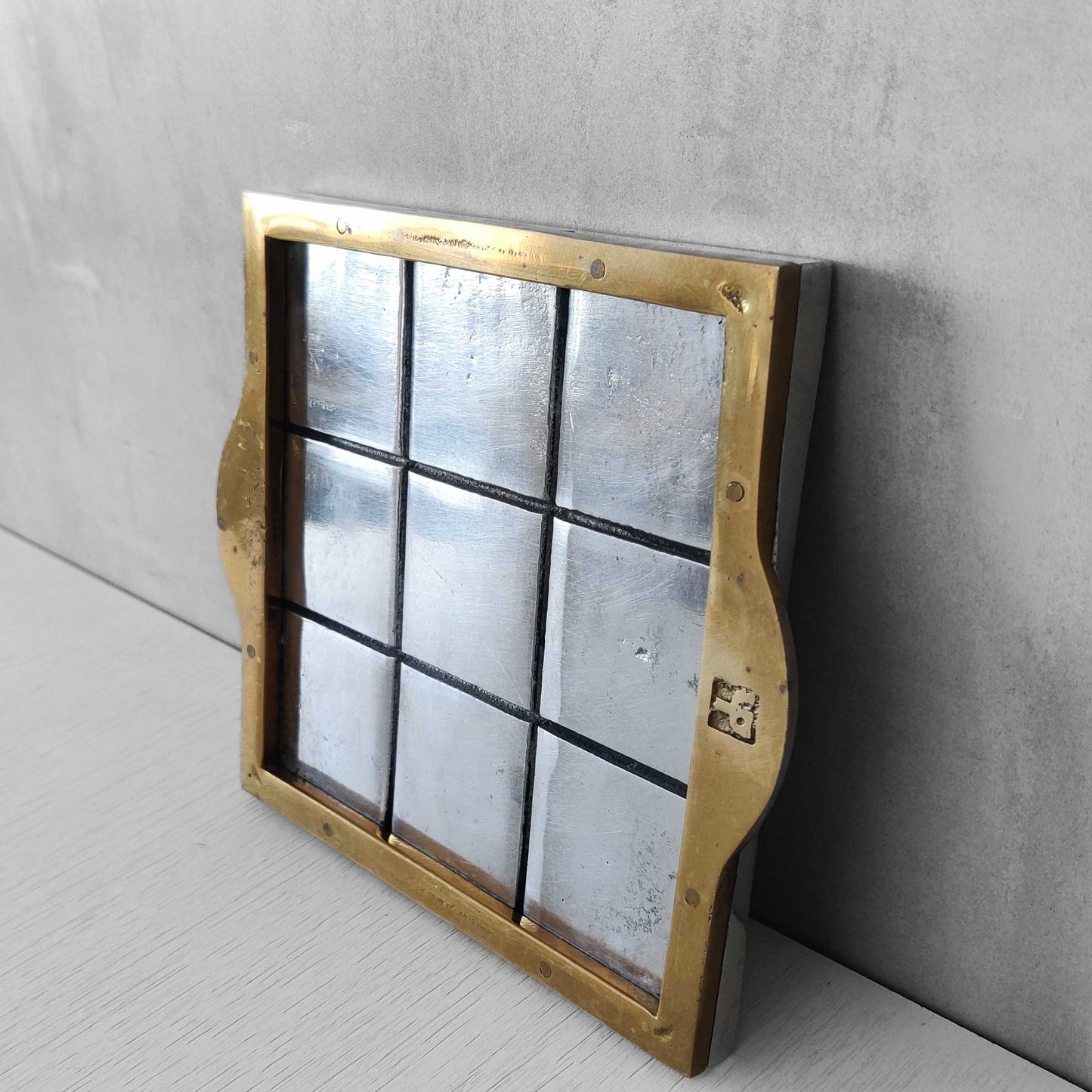 Vintage David Marshall sand cast brass and aluminium small gridded tray