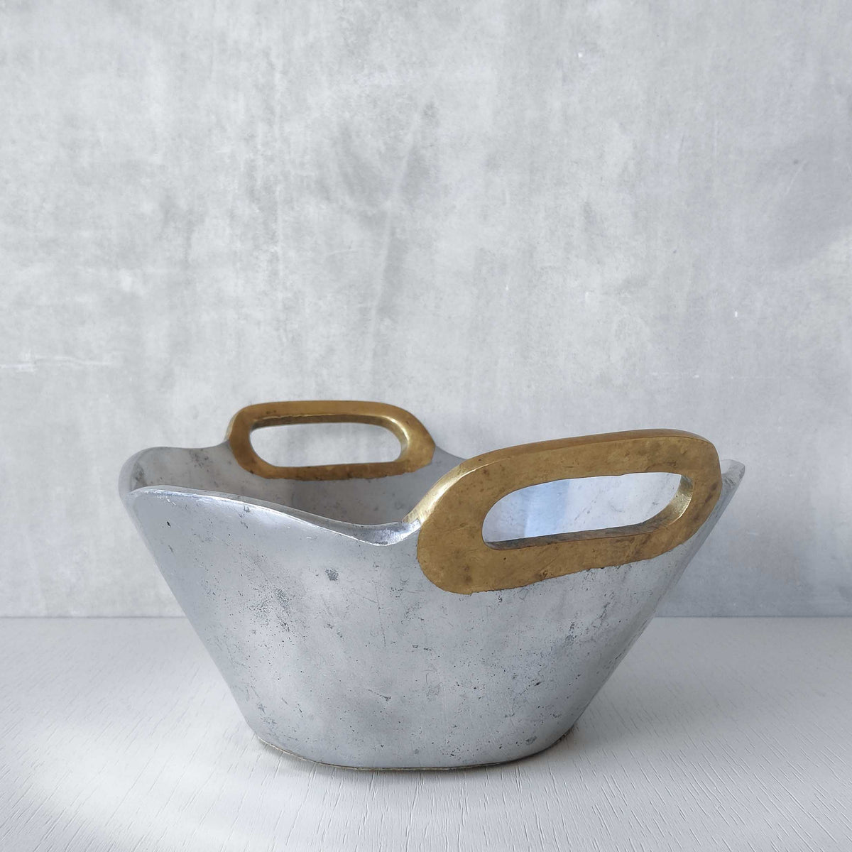 Vintage David Marshall sand cast brass and aluminium brutalist centrepiece bowl