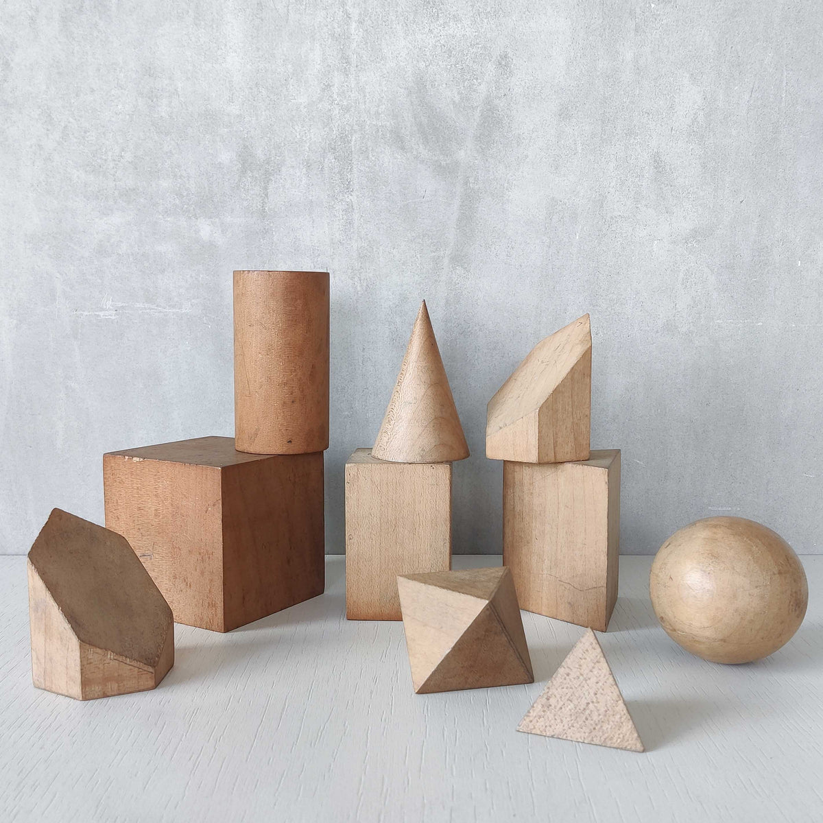 A set of 1920s English art school geometric drawing models