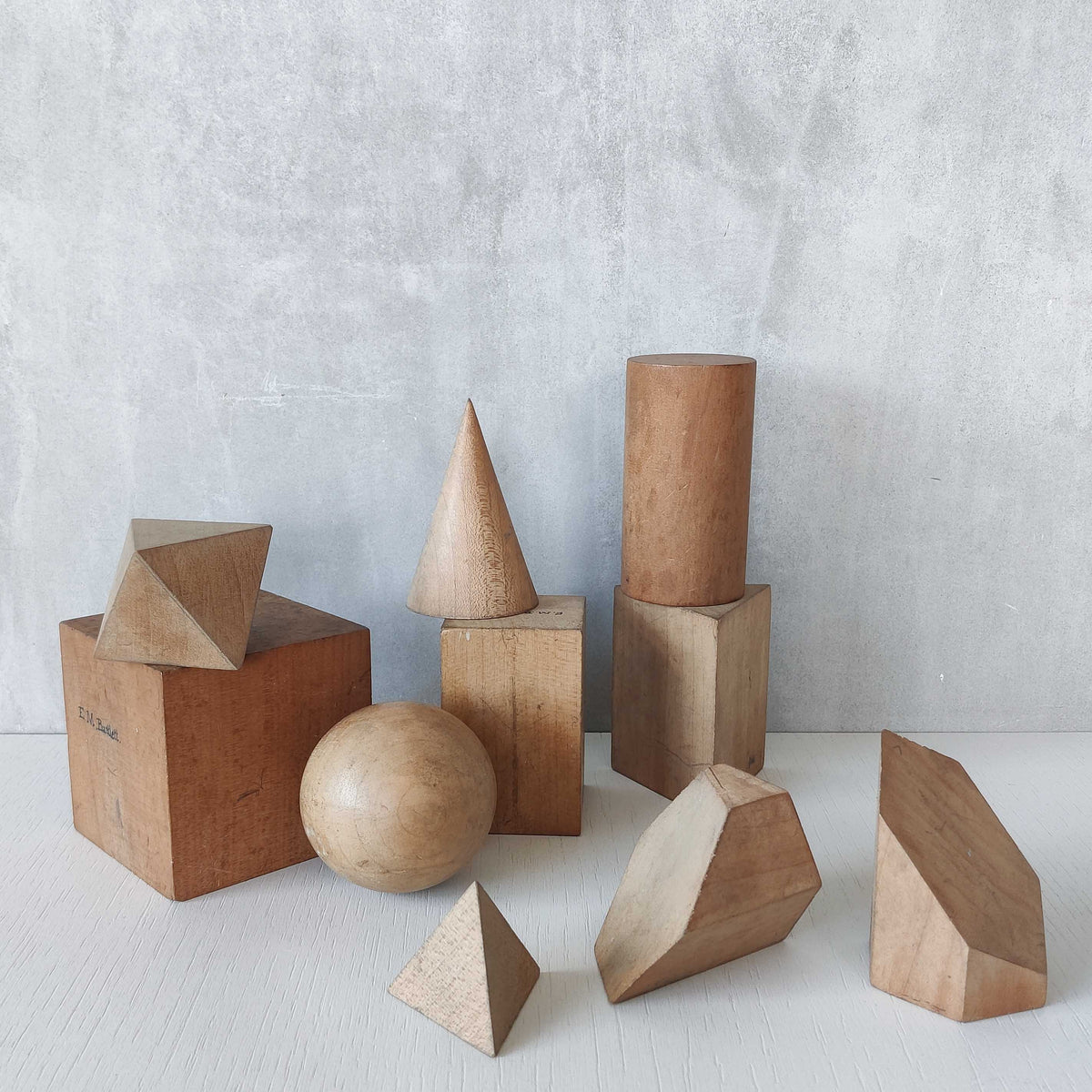 A set of 1920s English art school geometric drawing models
