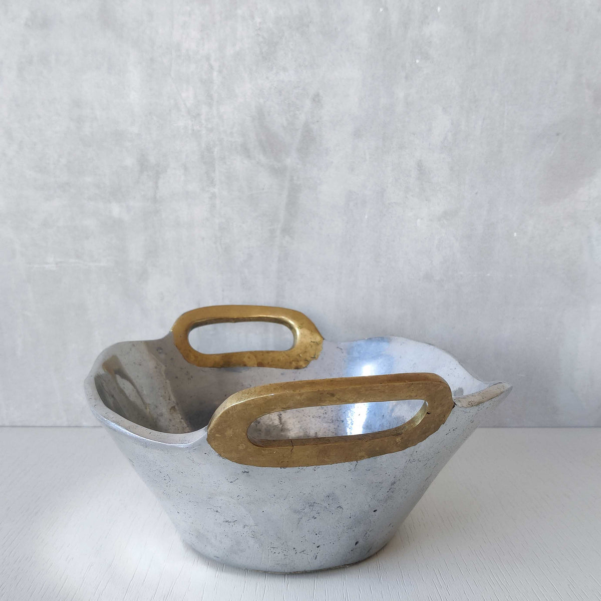 Vintage David Marshall sand cast brass and aluminium brutalist centrepiece bowl