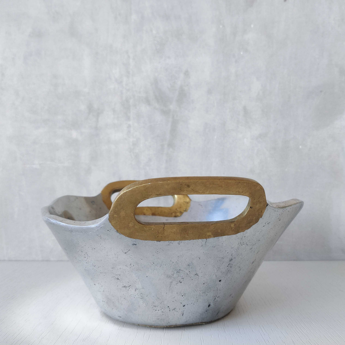 Vintage David Marshall sand cast brass and aluminium brutalist centrepiece bowl
