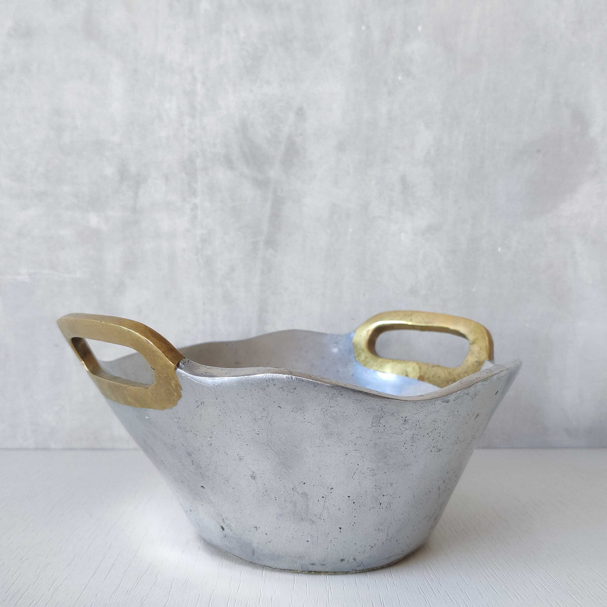 Vintage David Marshall sand cast brass and aluminium brutalist centrepiece bowl