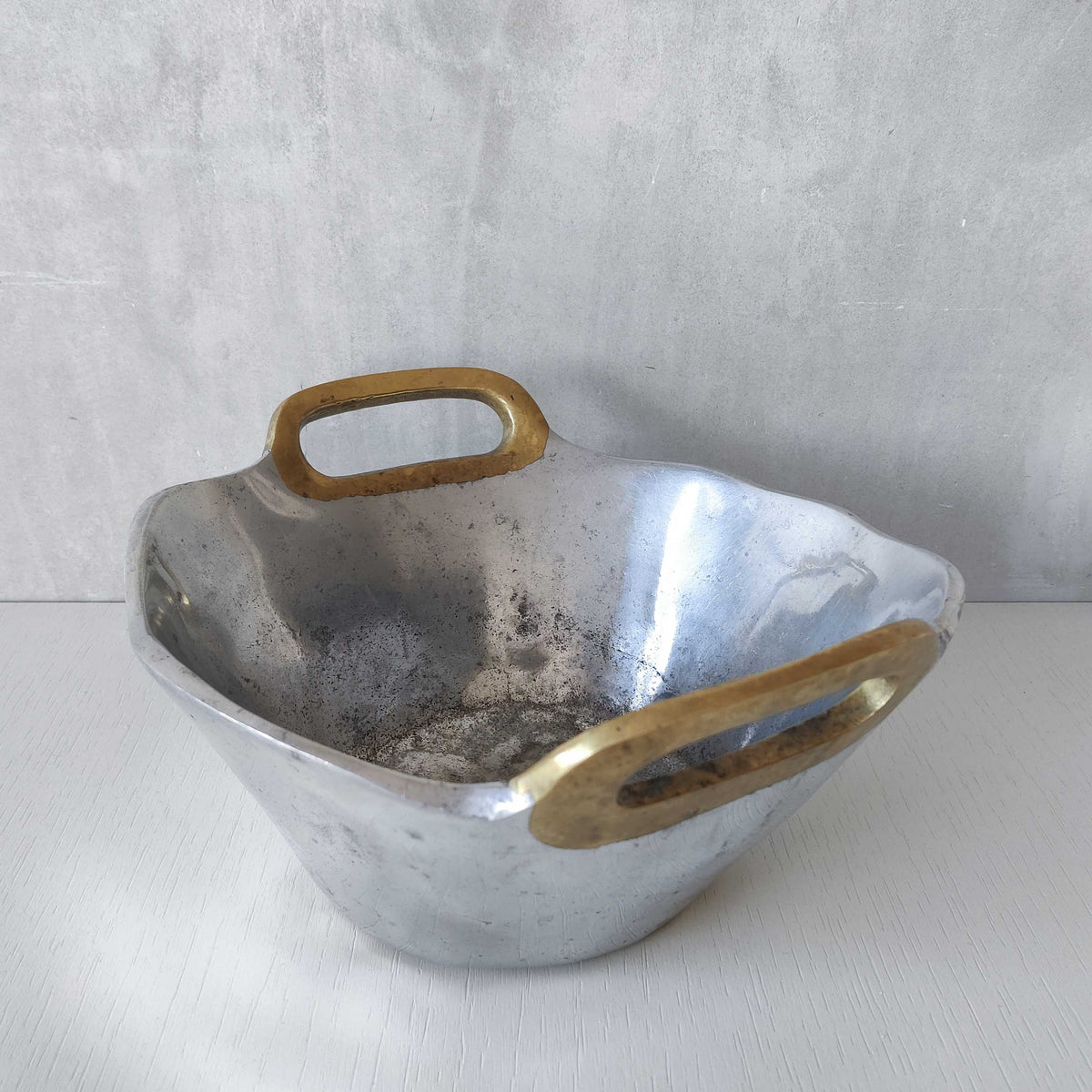 Vintage David Marshall sand cast brass and aluminium brutalist centrepiece bowl