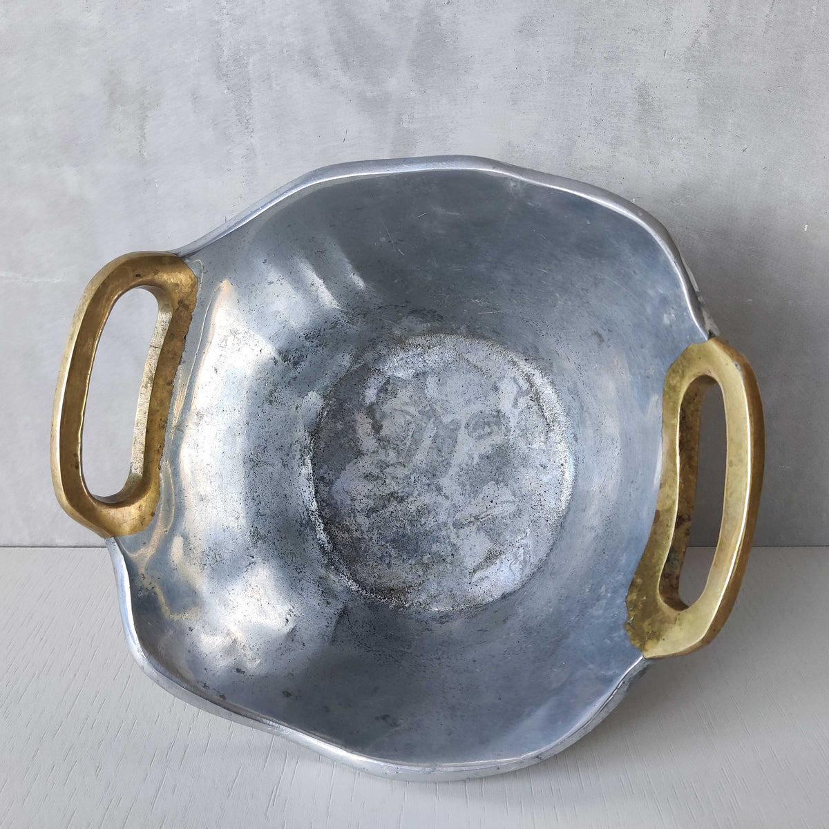 Vintage David Marshall sand cast brass and aluminium brutalist centrepiece bowl