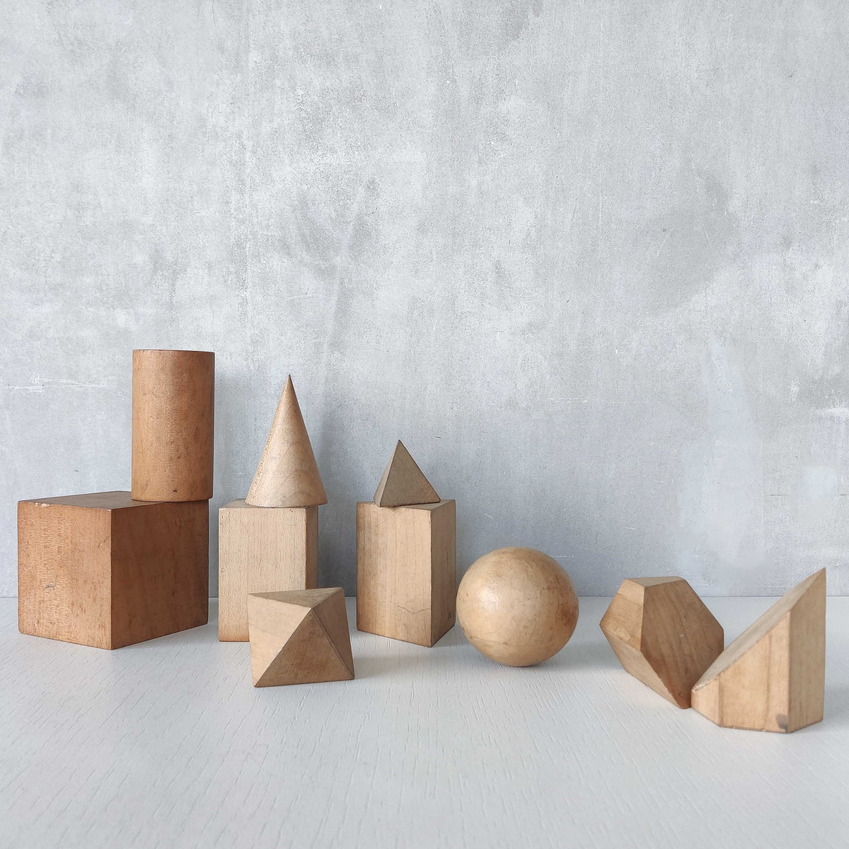 A set of 1920s English art school geometric drawing models