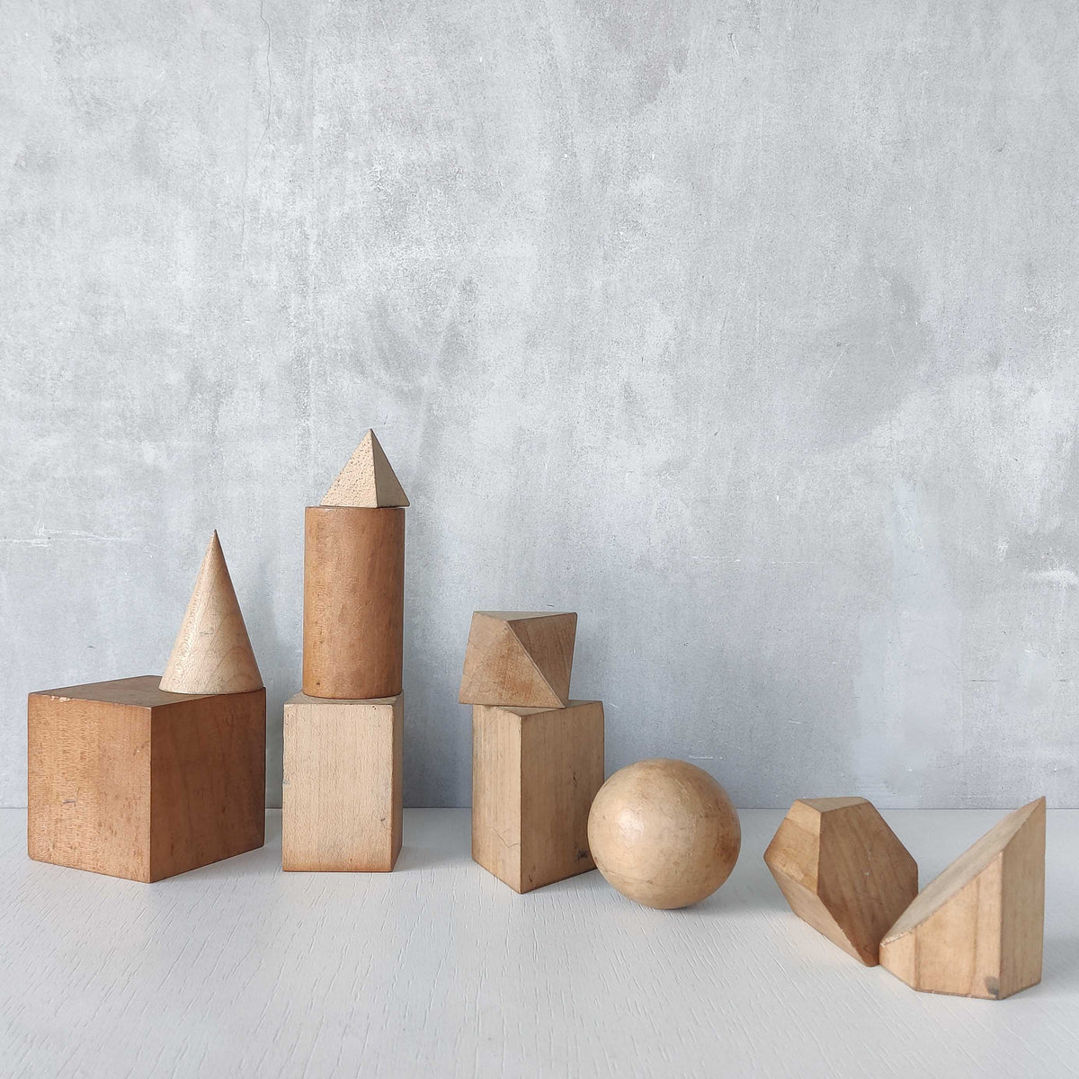 A set of 1920s English art school geometric drawing models