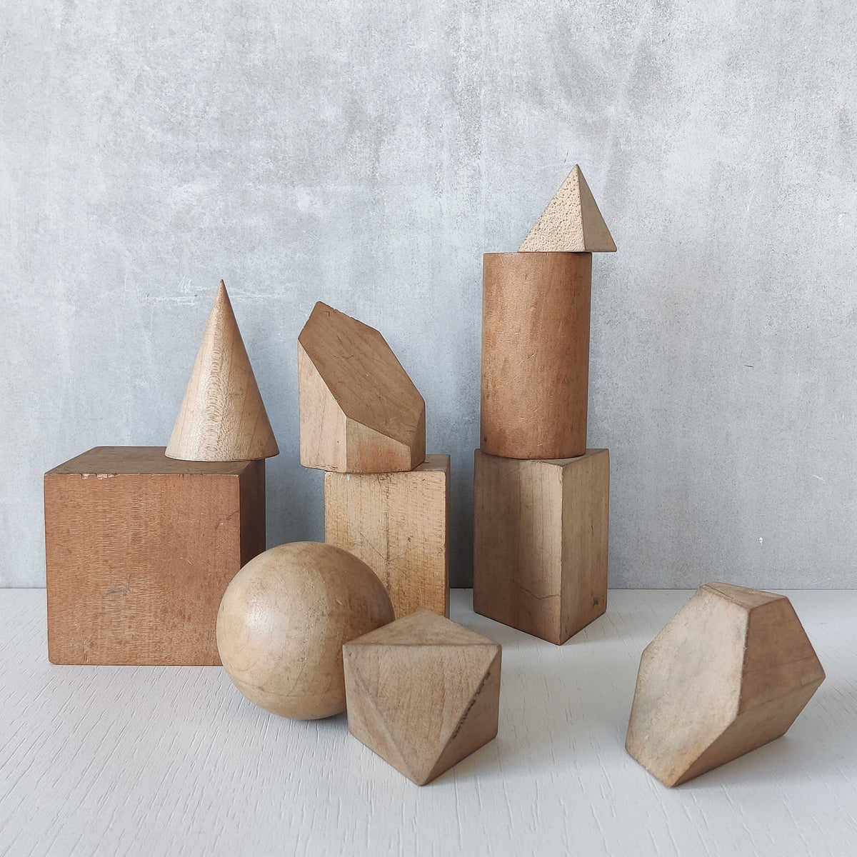 A set of 1920s English art school geometric drawing models
