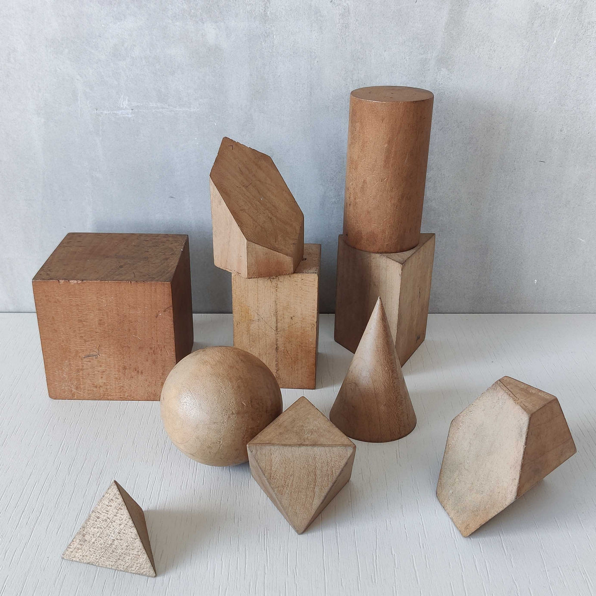 A set of 1920s English art school geometric drawing models