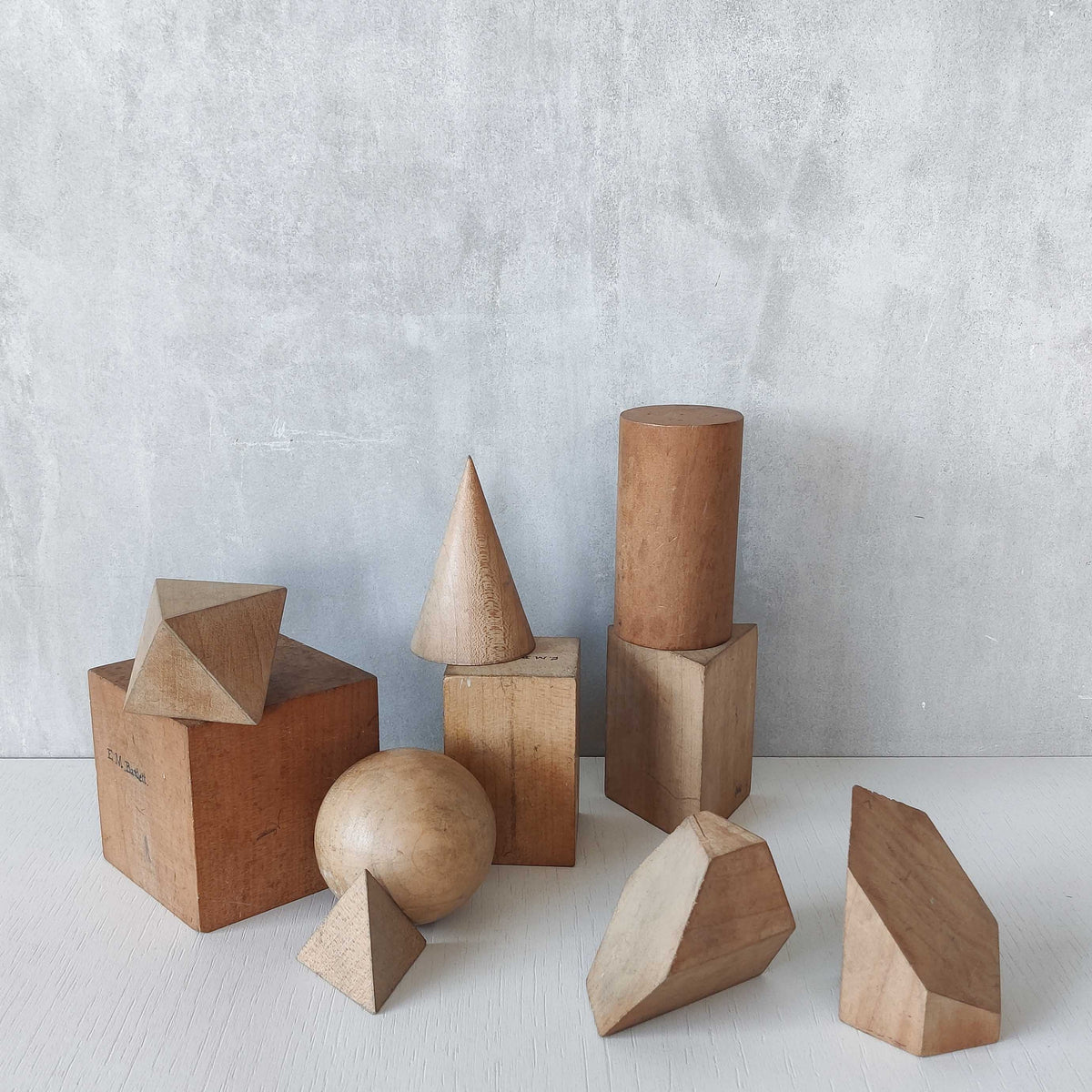 A set of 1920s English art school geometric drawing models