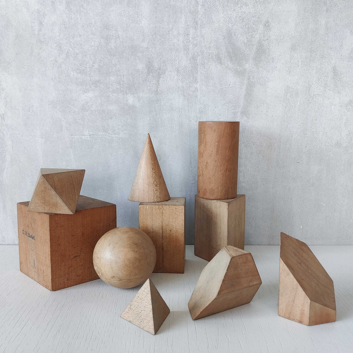 A set of 1920s English art school geometric drawing models