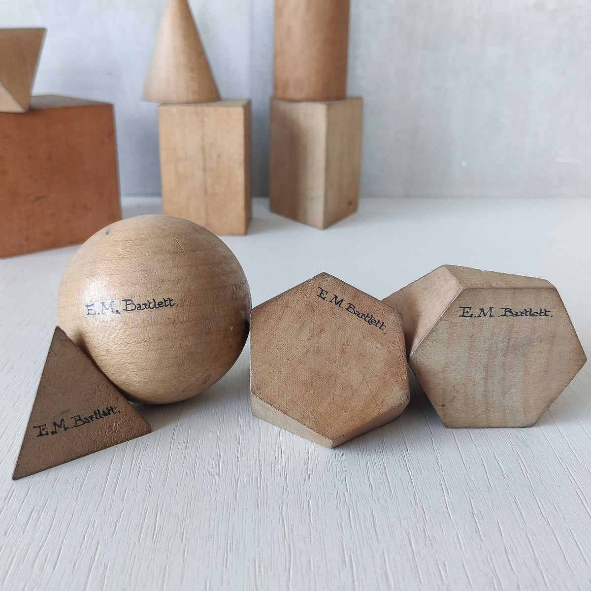 A set of 1920s English art school geometric drawing models