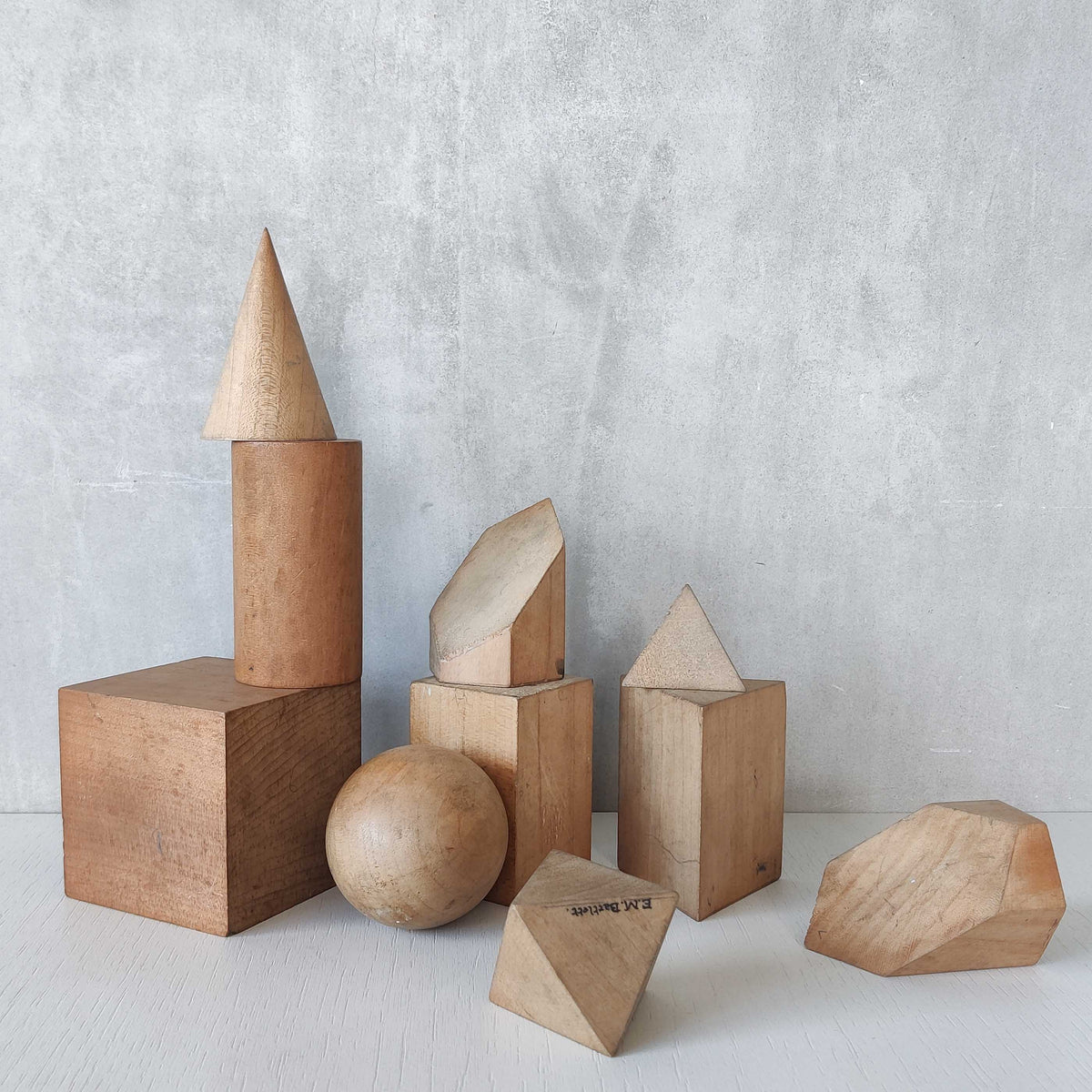 A set of 1920s English art school geometric drawing models
