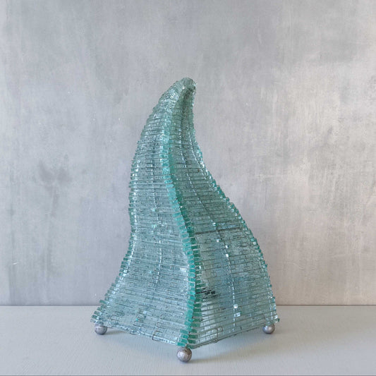 A 1970s stacked glass shard sculptural twisted pyramid lamp