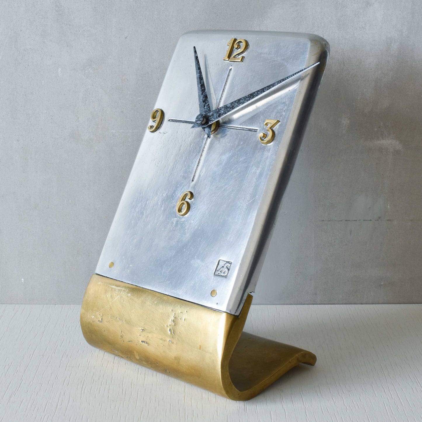 A vintage Ardisur David Marshall school brutalist cast bronze and aluminium clock