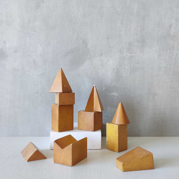 A set of 10 painted cast plaster 1950s geometric solids architectural models