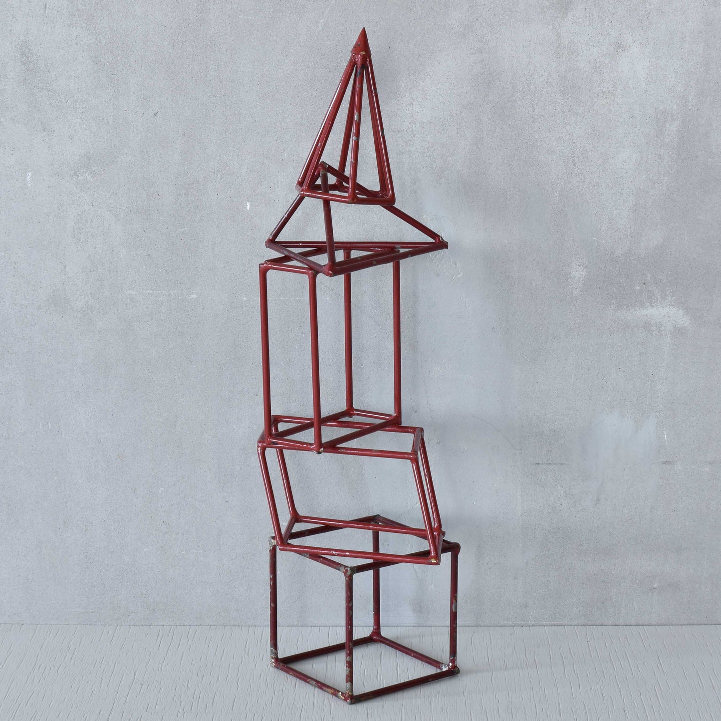Set of 5 geometric steel wire red 1950s modernist teaching models
