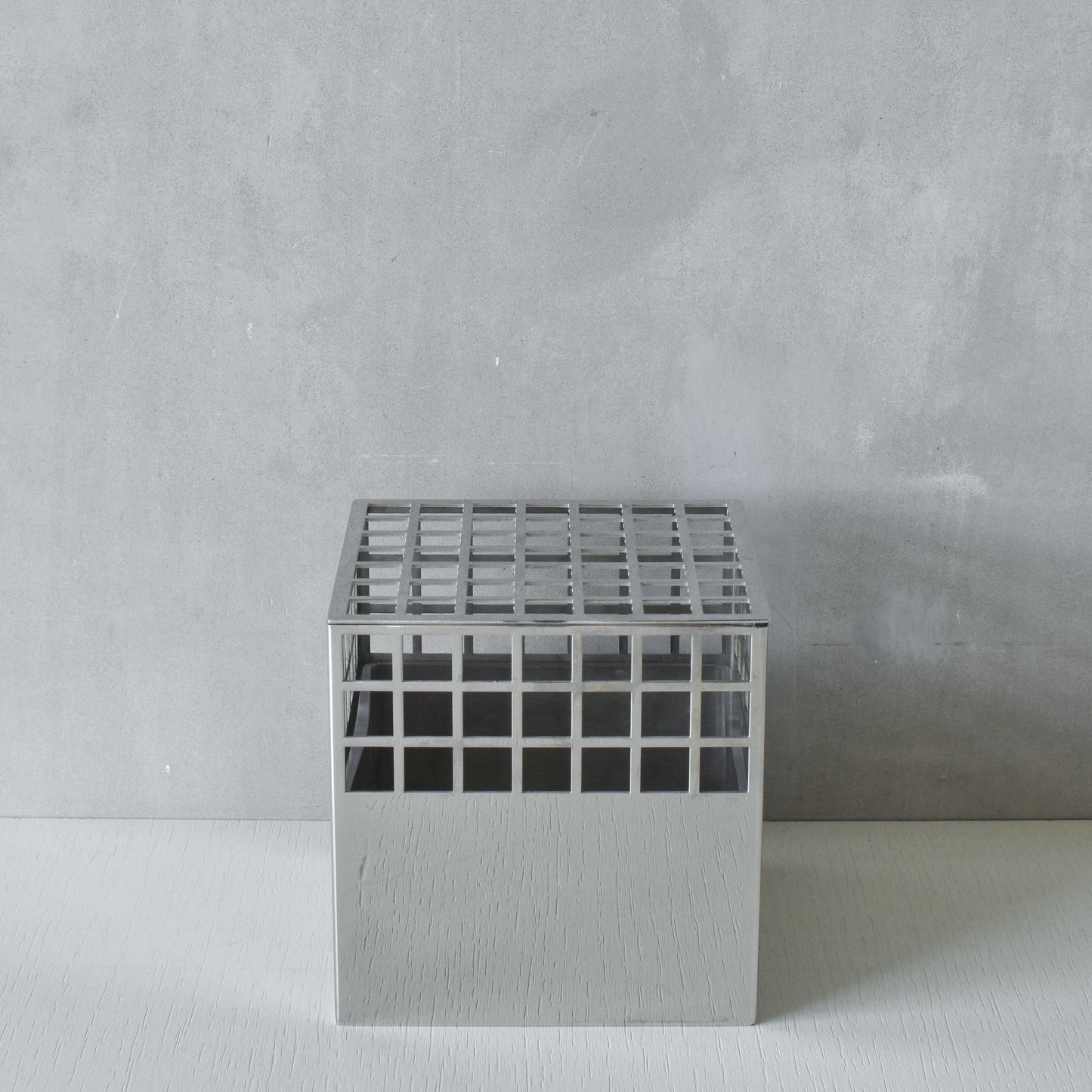 Georg Jensen Matrix stainless steel gridded cube vase designed by Monica Förster