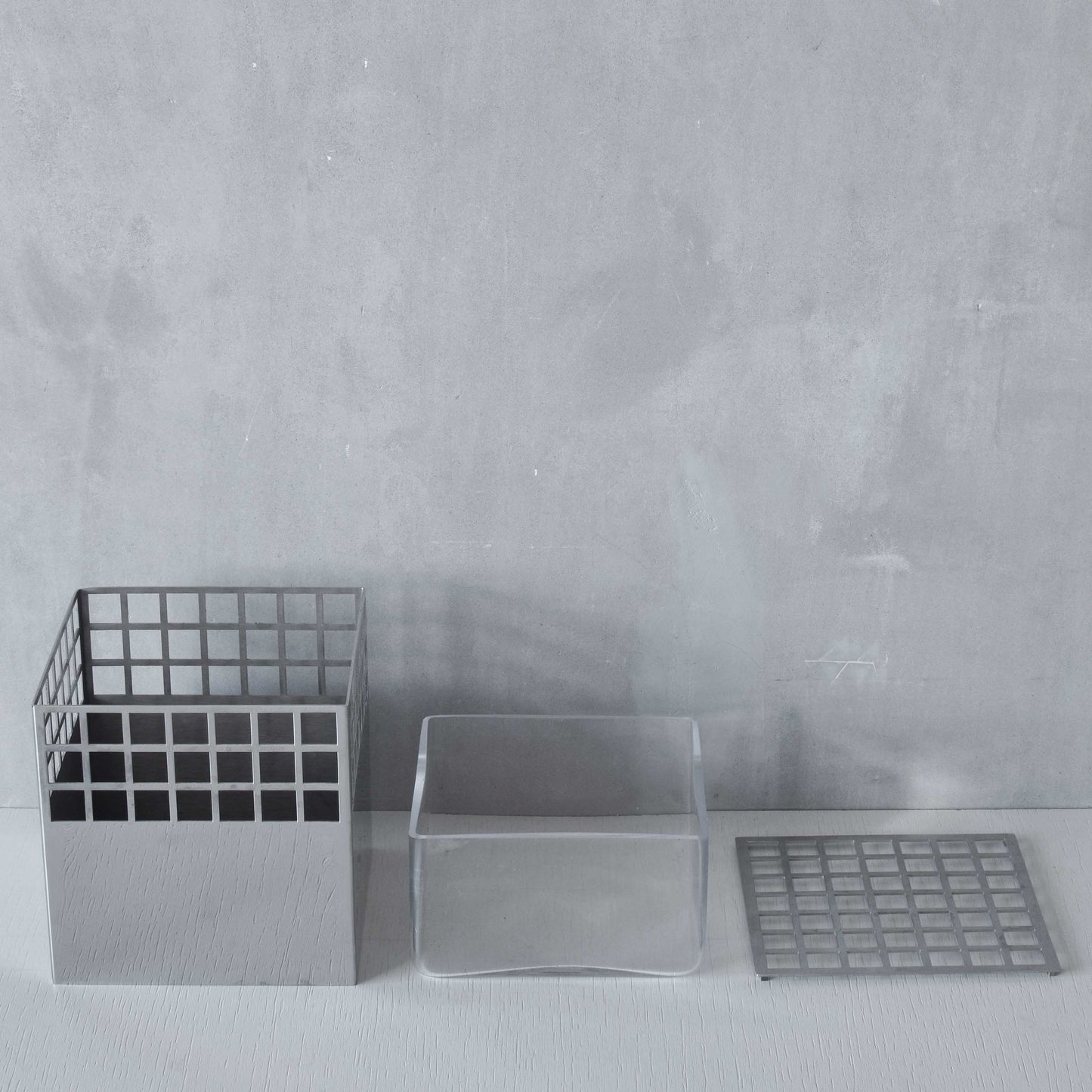 Georg Jensen Matrix stainless steel gridded cube vase designed by Monica Förster
