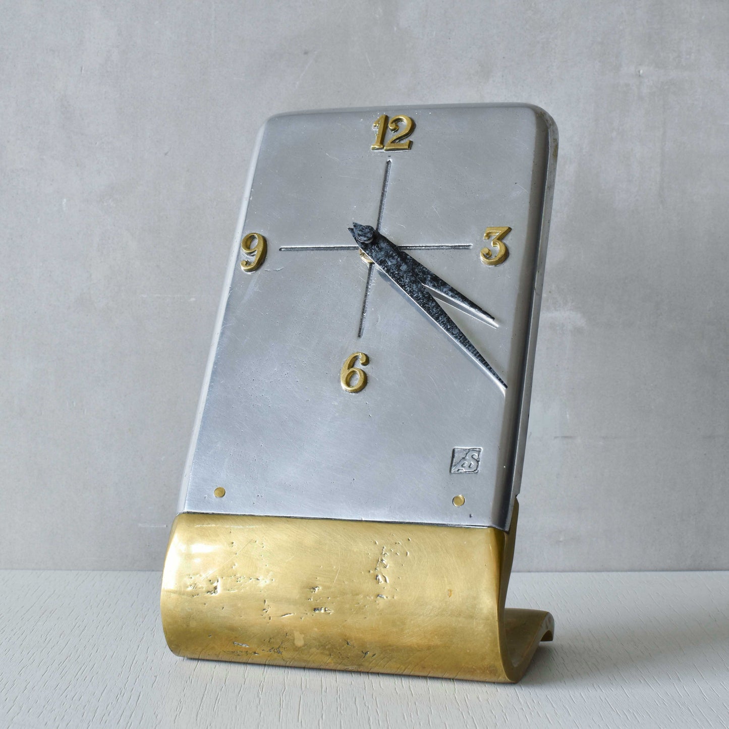 A vintage Ardisur David Marshall school brutalist cast bronze and aluminium clock
