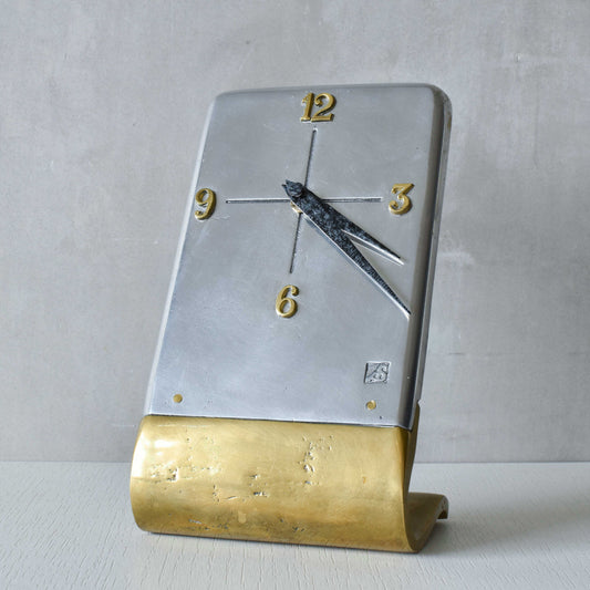 A vintage Ardisur David Marshall school brutalist cast bronze and aluminium clock