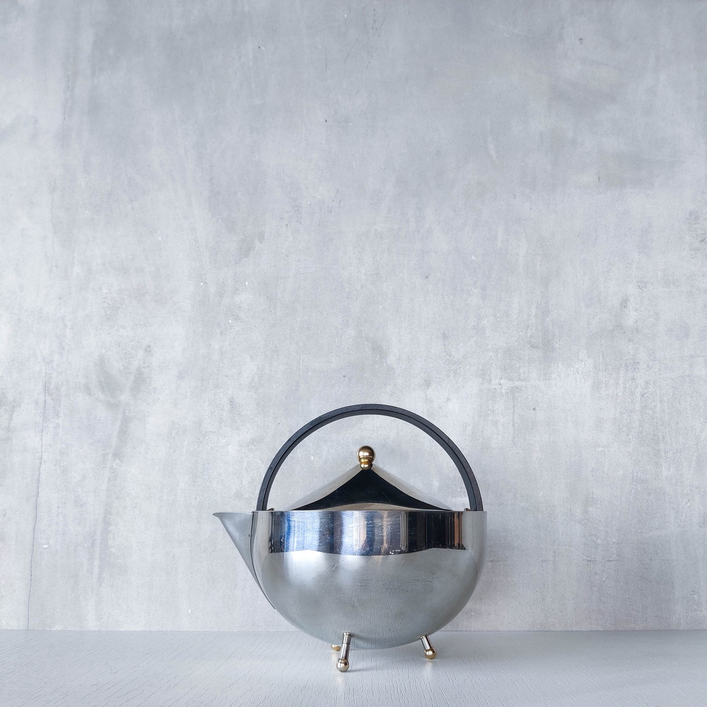 1980s Carsten Jorgensen stainless steel and brass 'Teabowl' teapot for Bodum