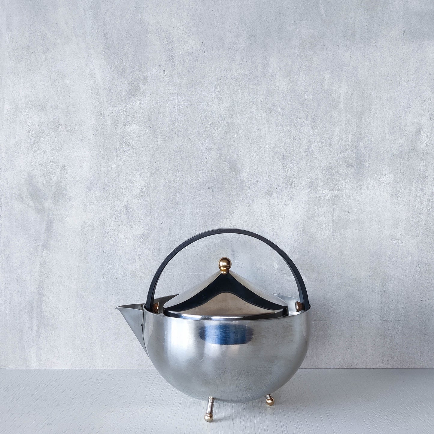 1980s Carsten Jorgensen stainless steel and brass 'Teabowl' teapot for Bodum
