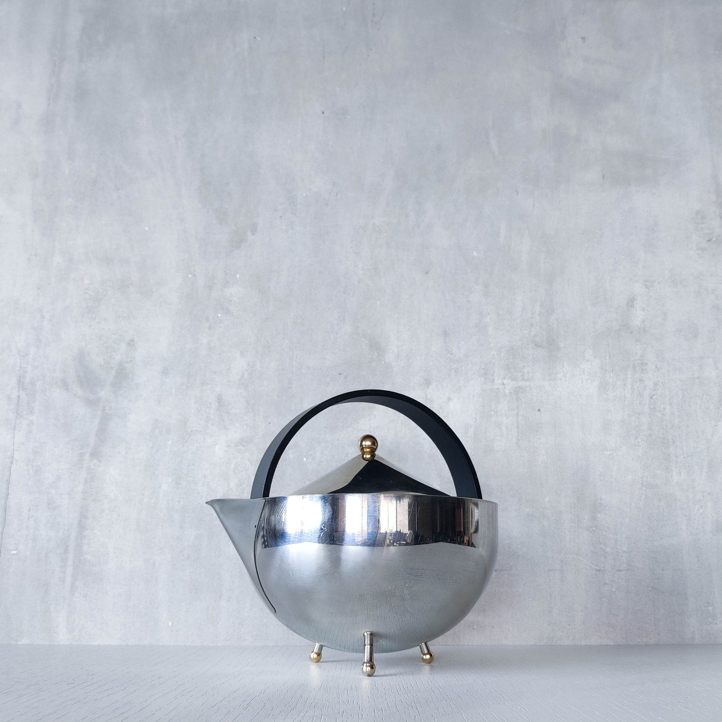 1980s Carsten Jorgensen stainless steel and brass 'Teabowl' teapot for Bodum