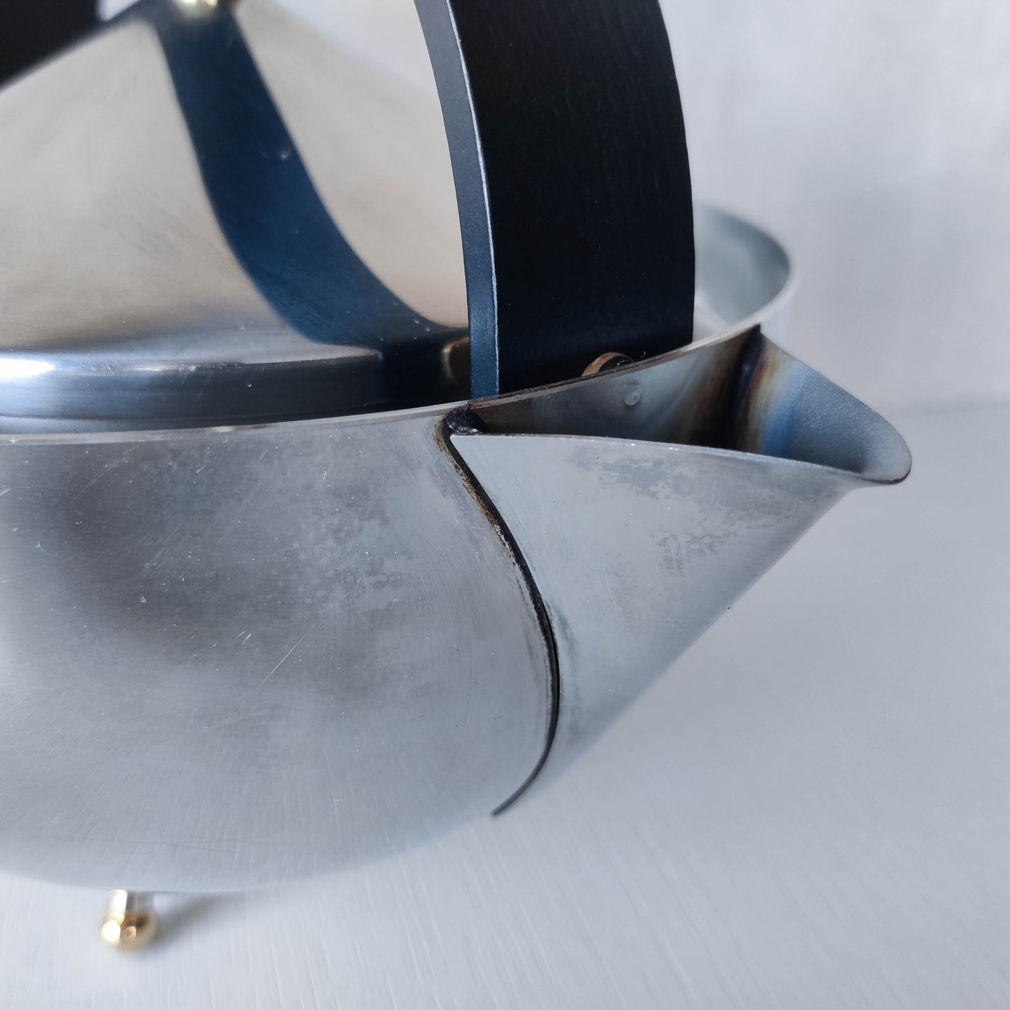 1980s Carsten Jorgensen stainless steel and brass 'Teabowl' teapot for Bodum