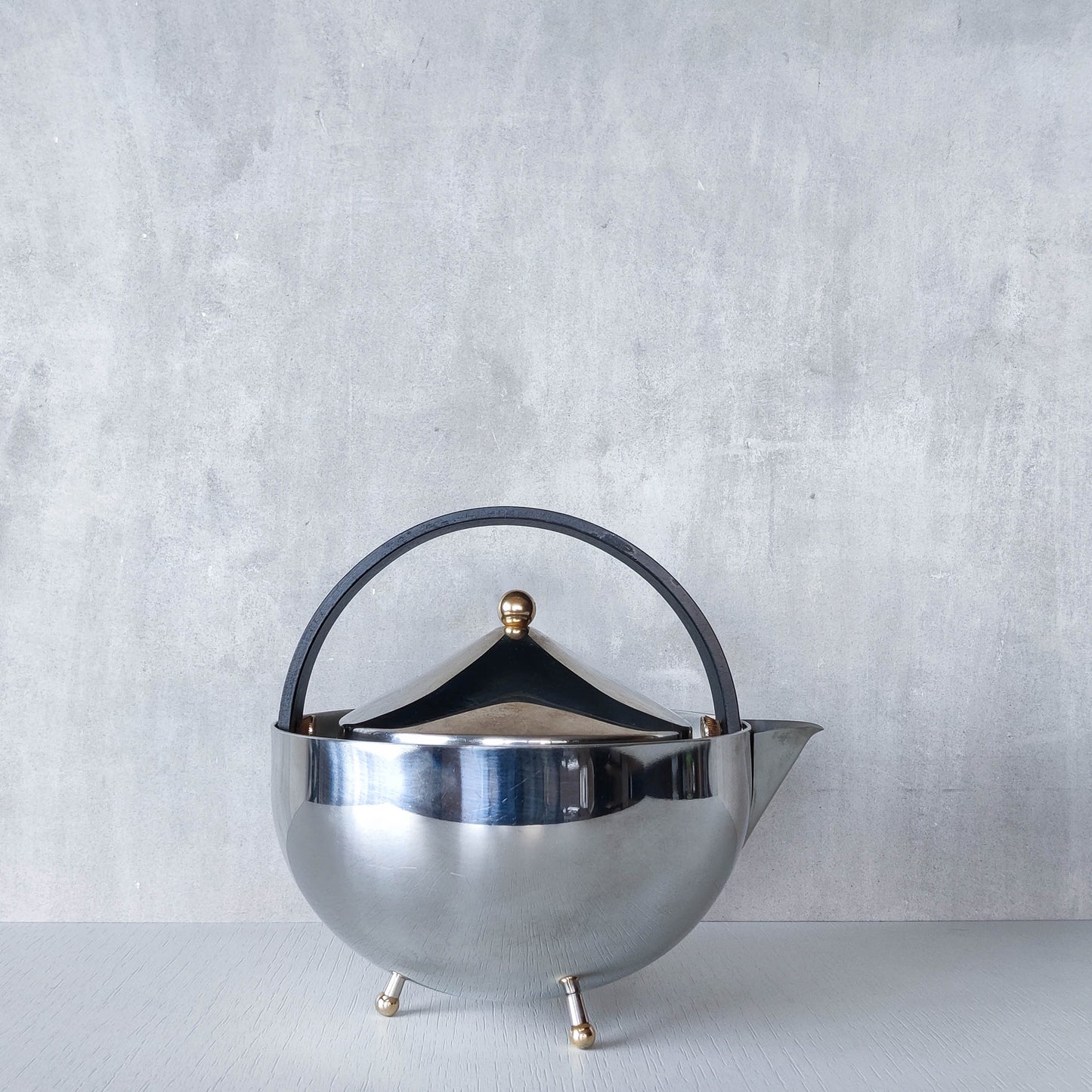 1980s Carsten Jorgensen stainless steel and brass 'Teabowl' teapot for Bodum